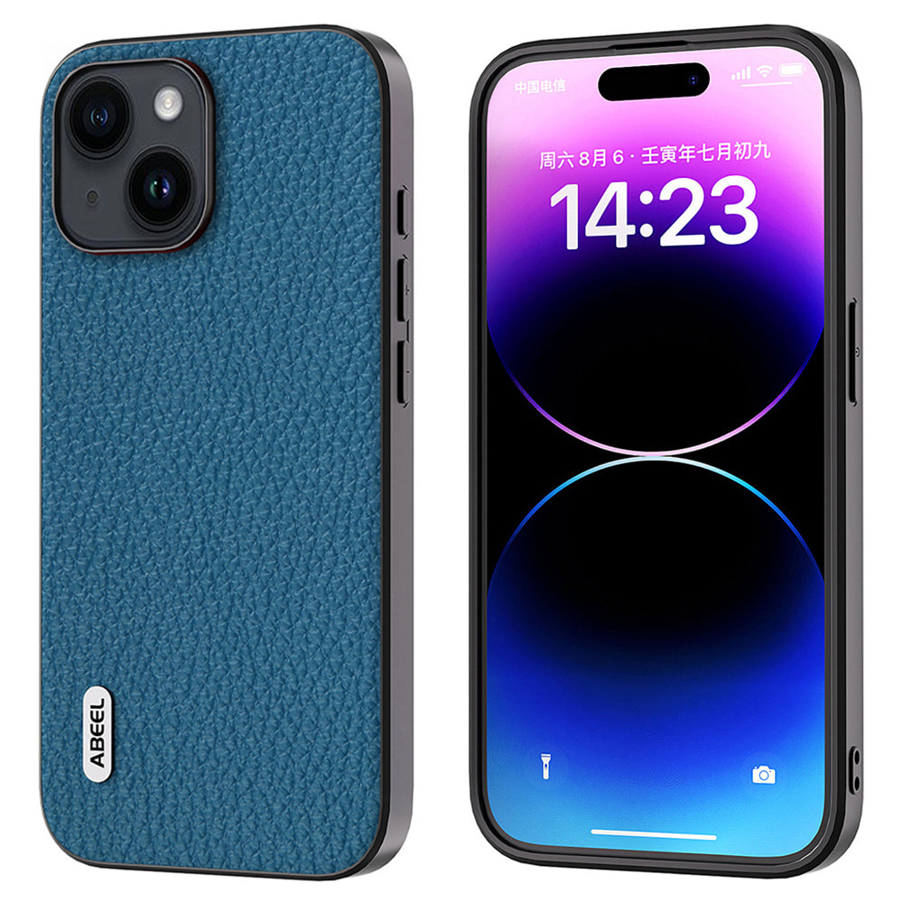 Ochranný kryt ABEEL Slim Phone pro iPhone 15 z hovězí kůže PC TPU Litchi Texture Ochranný kryt ABEEL Slim Phone pro iPhone 15 z hovězí kůže PC TPU Litchi Texture
